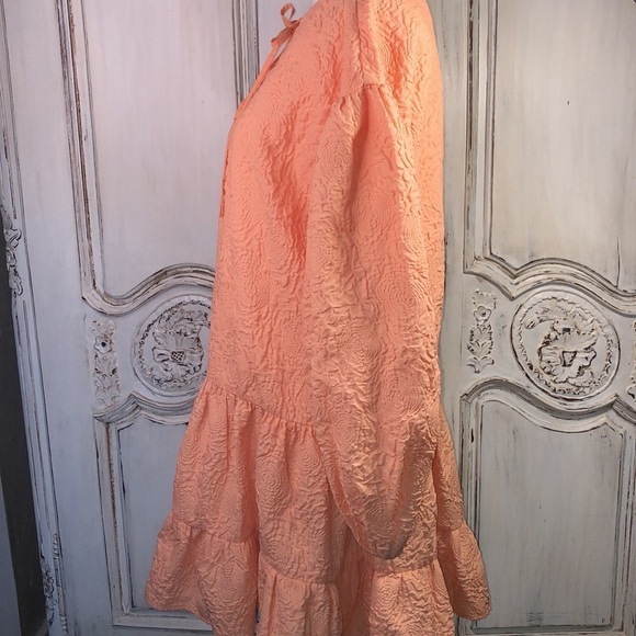 SHEIN X Orange Sherbet Embossed Very Full Puff Sleeve Lace Up Neckline S/S - Picture 6 of 11